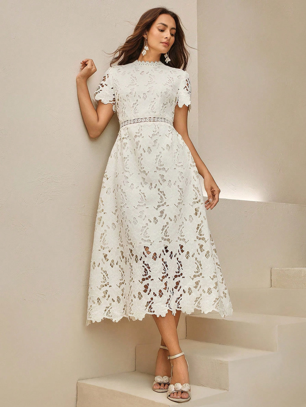 Anewsta Women's Elegant French Style Hollow Lace Embroidery Waist