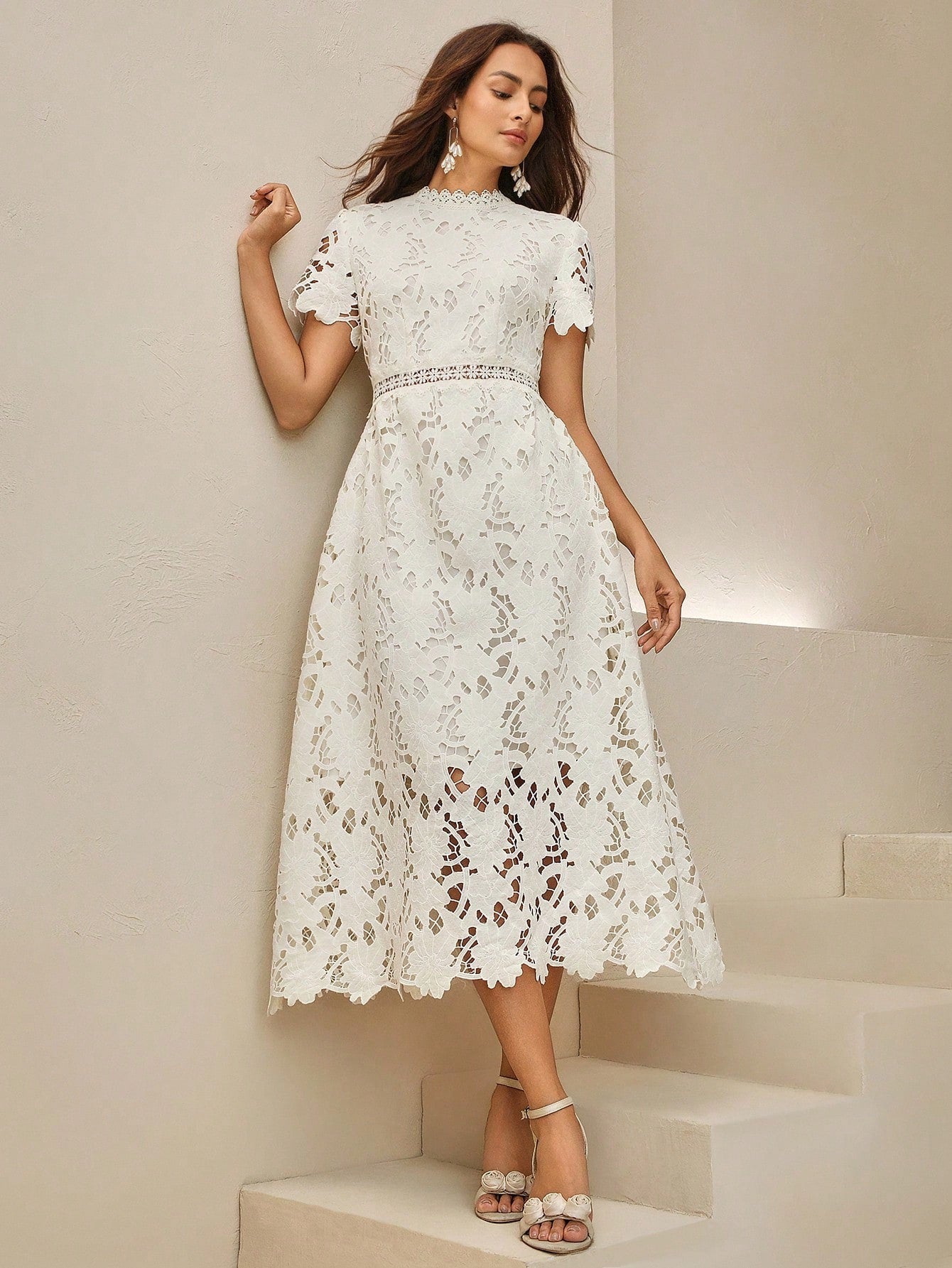 Anewsta Women's Elegant French Style Hollow Lace Embroidery Waist