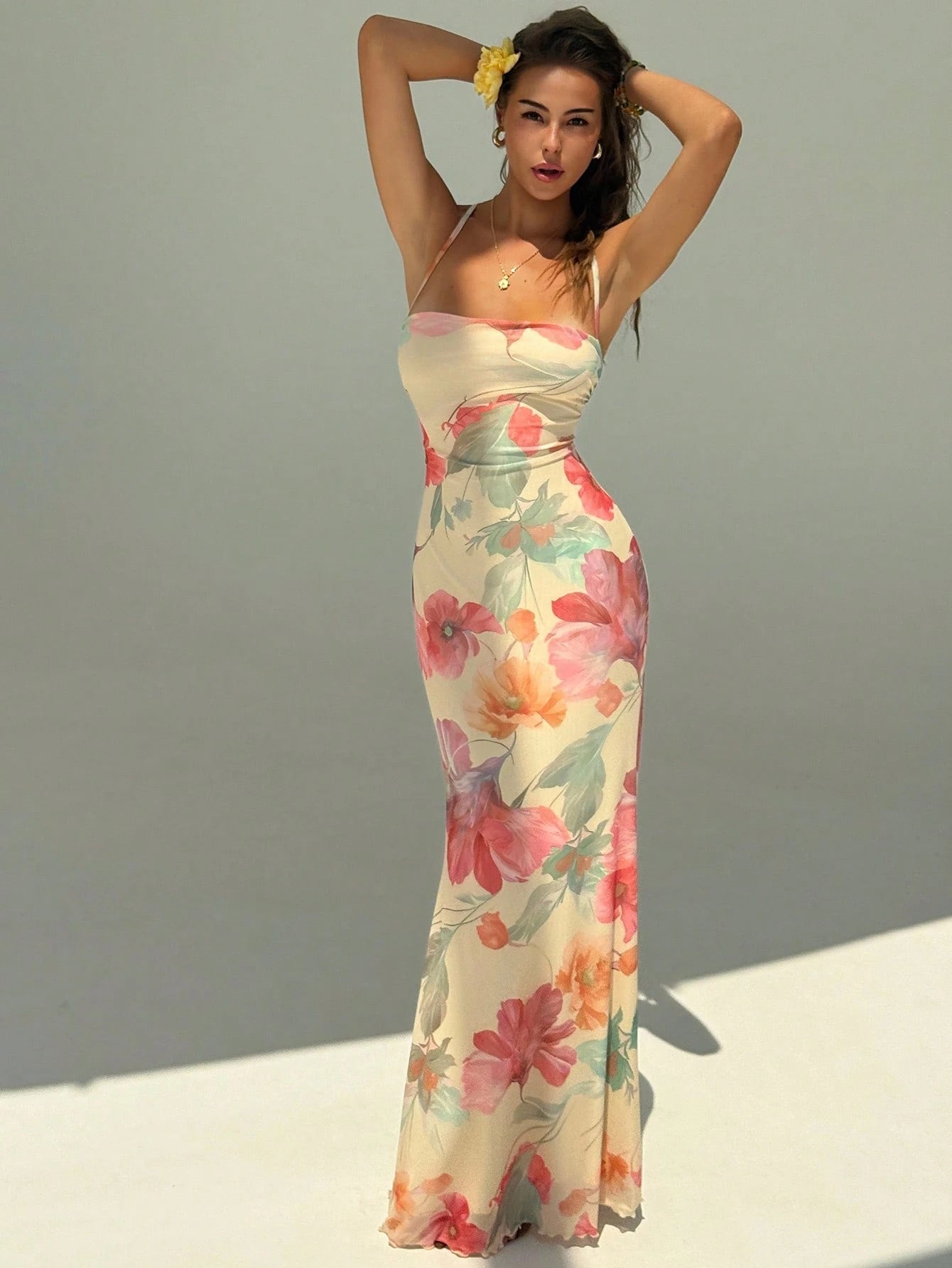 Aloruh Women's Floral Print Dress With Slit Hem, Suitable For