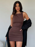 Boyue68-Women's Sexy Fitted Mini Dress, Sleeveless Solid Color