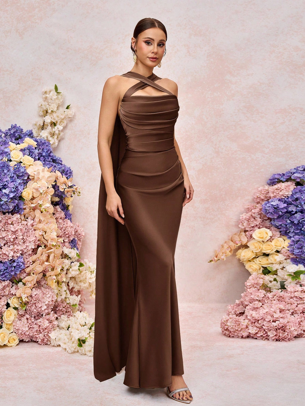 Belle Elegant Romantic Green Woven Matte Flutter Decor Open Shoulder Sweetheart Fitted Fishtail Bridesmaid - image 15