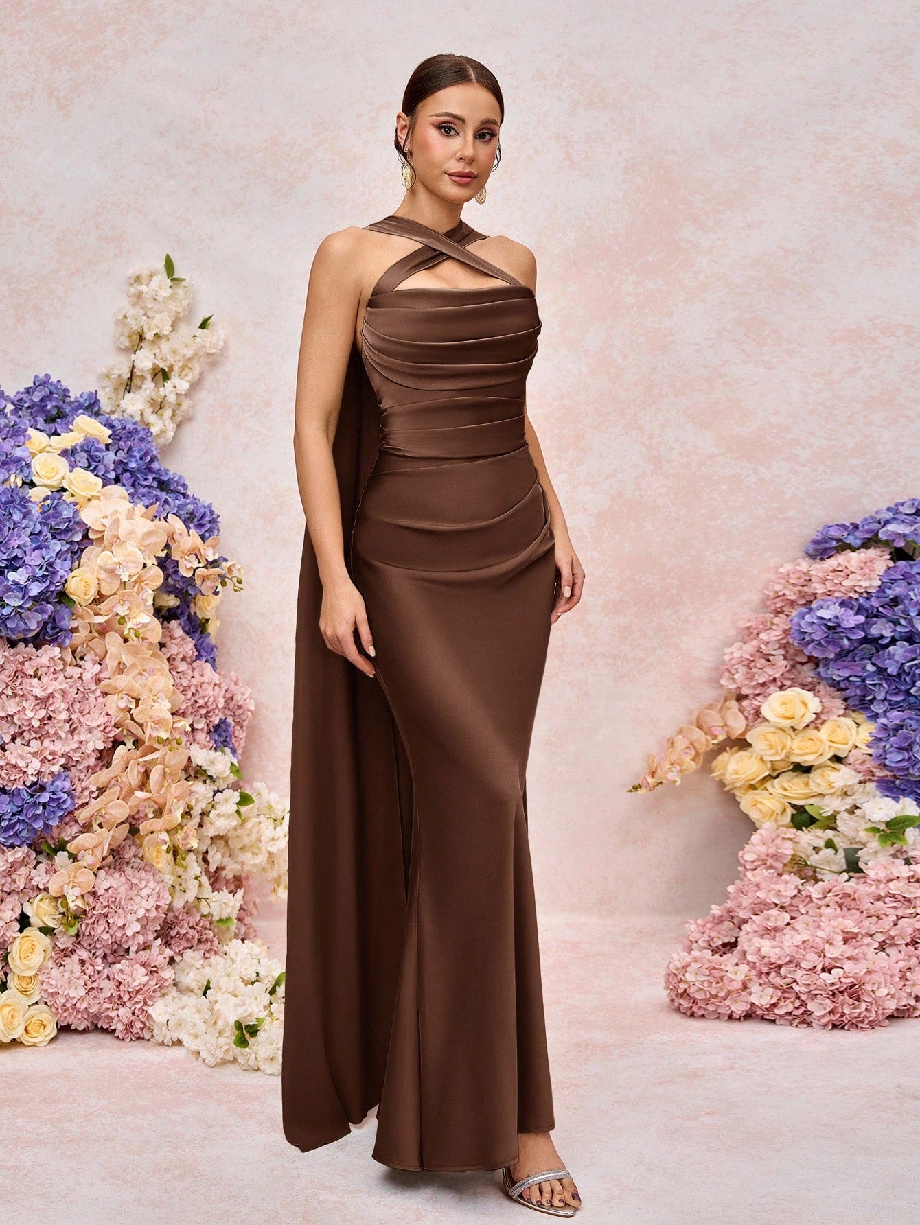 Belle Elegant Romantic Green Woven Matte Flutter Decor Open Shoulder Sweetheart Fitted Fishtail Bridesmaid - image 15