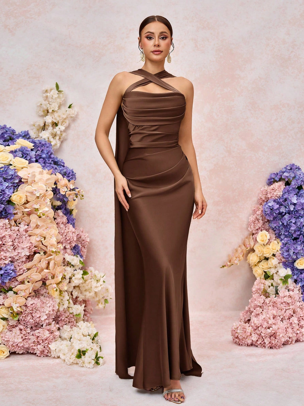 Belle Elegant Romantic Green Woven Matte Flutter Decor Open Shoulder Sweetheart Fitted Fishtail Bridesmaid - image 16