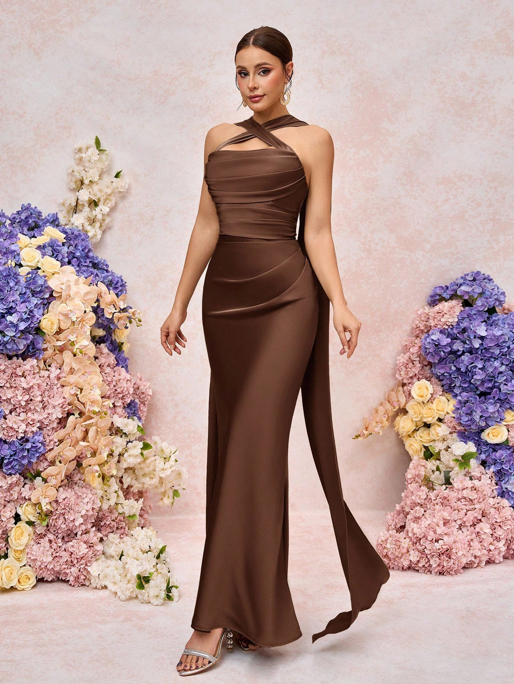 Belle Elegant Romantic Green Woven Matte Flutter Decor Open Shoulder Sweetheart Fitted Fishtail Bridesmaid - image 17