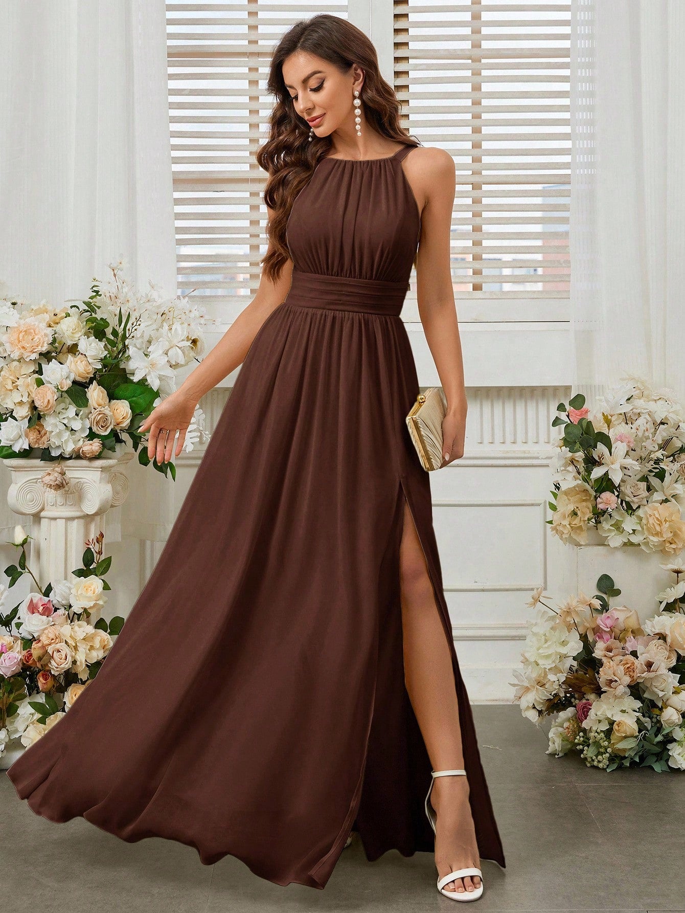 Belle Elegant Light Yellow Summer Chiffon Dress,Boat Neck High Waist Pleated Bridesmaid Dress For - image 18