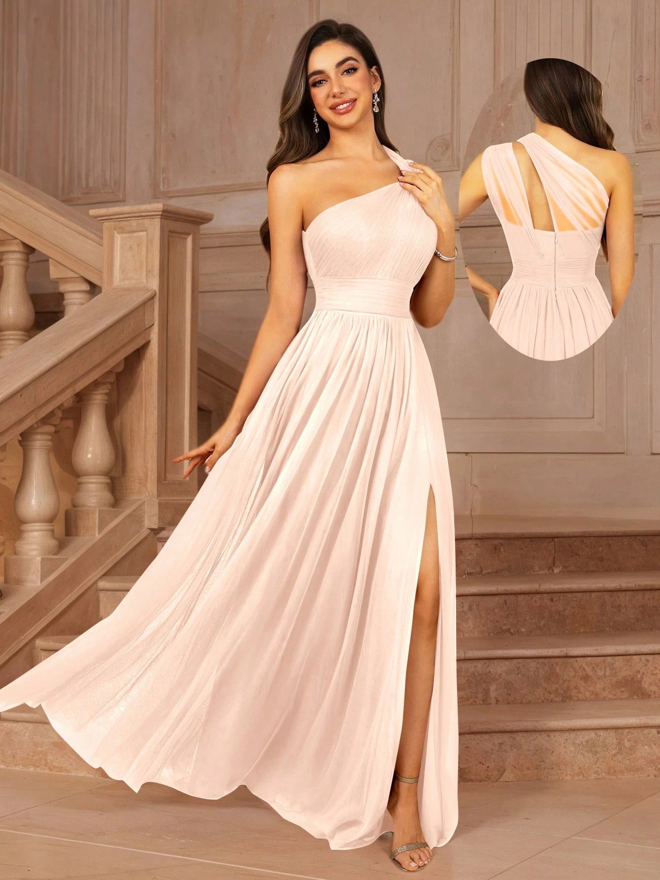 MOEVIO Women's Asymmetrical One Shoulder Crossover Neckline Tulle Backless Overlay A-Line Formal Long - image 18