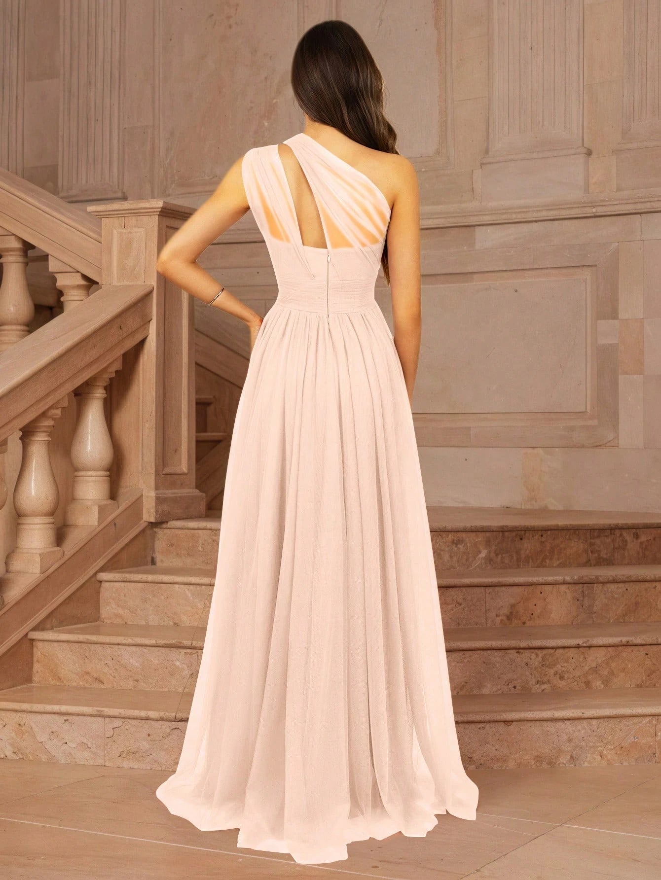 MOEVIO Women's Asymmetrical One Shoulder Crossover Neckline Tulle Backless Overlay A-Line Formal Long - image 19