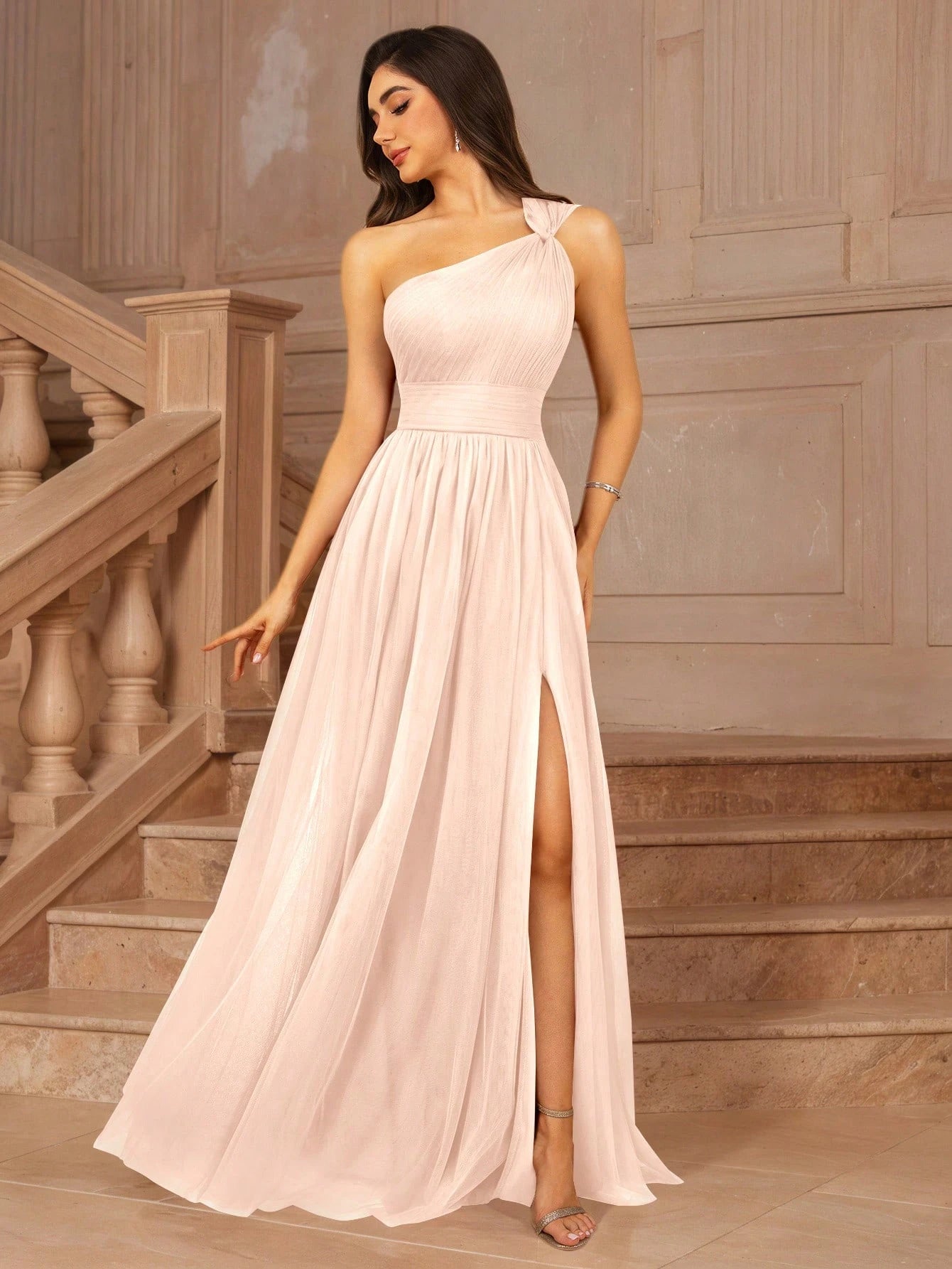 MOEVIO Women's Asymmetrical One Shoulder Crossover Neckline Tulle Backless Overlay A-Line Formal Long - image 20