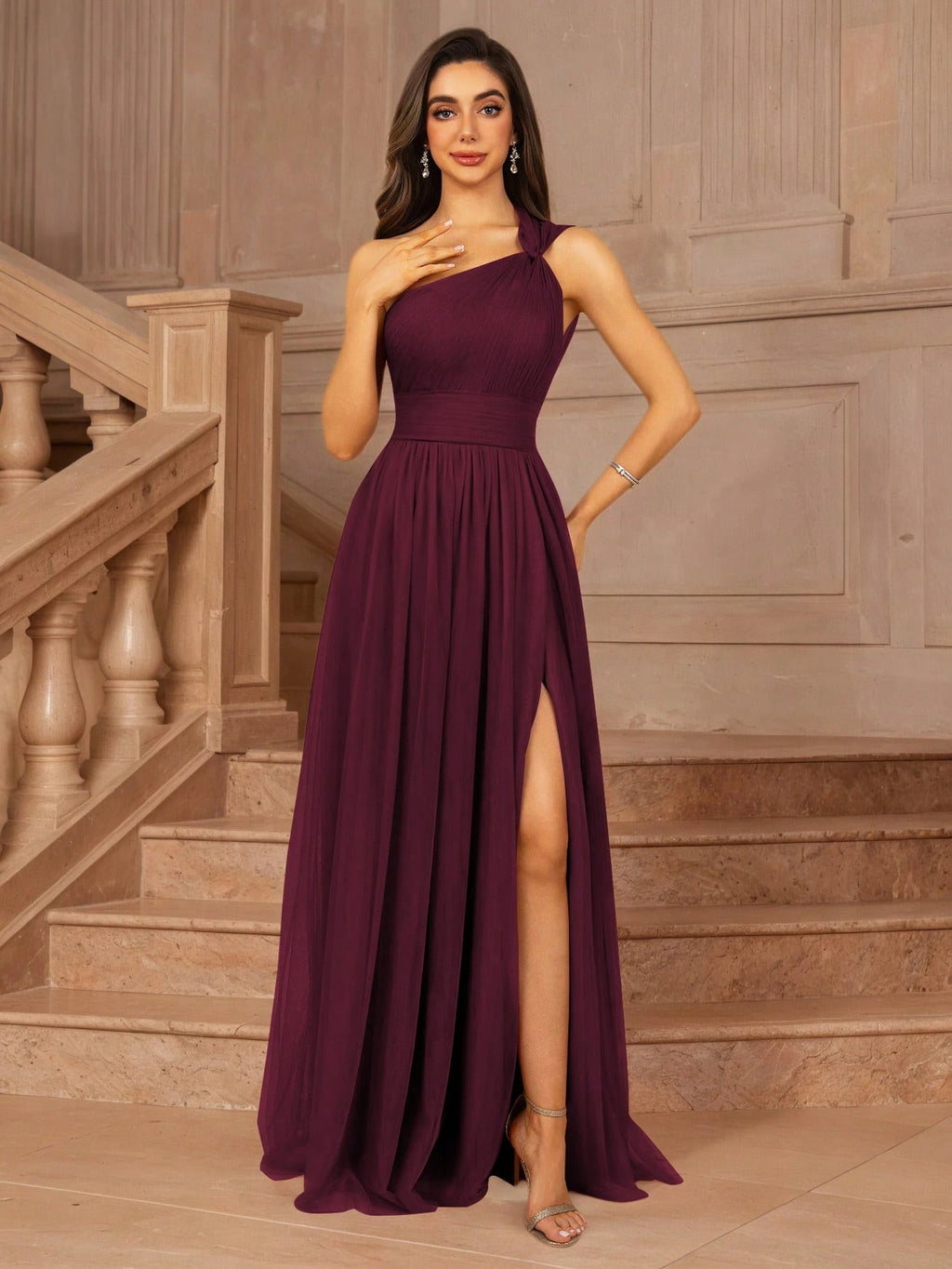 MOEVIO Women's Asymmetrical One Shoulder Crossover Neckline Tulle Backless Overlay A-Line Formal Long - image 7