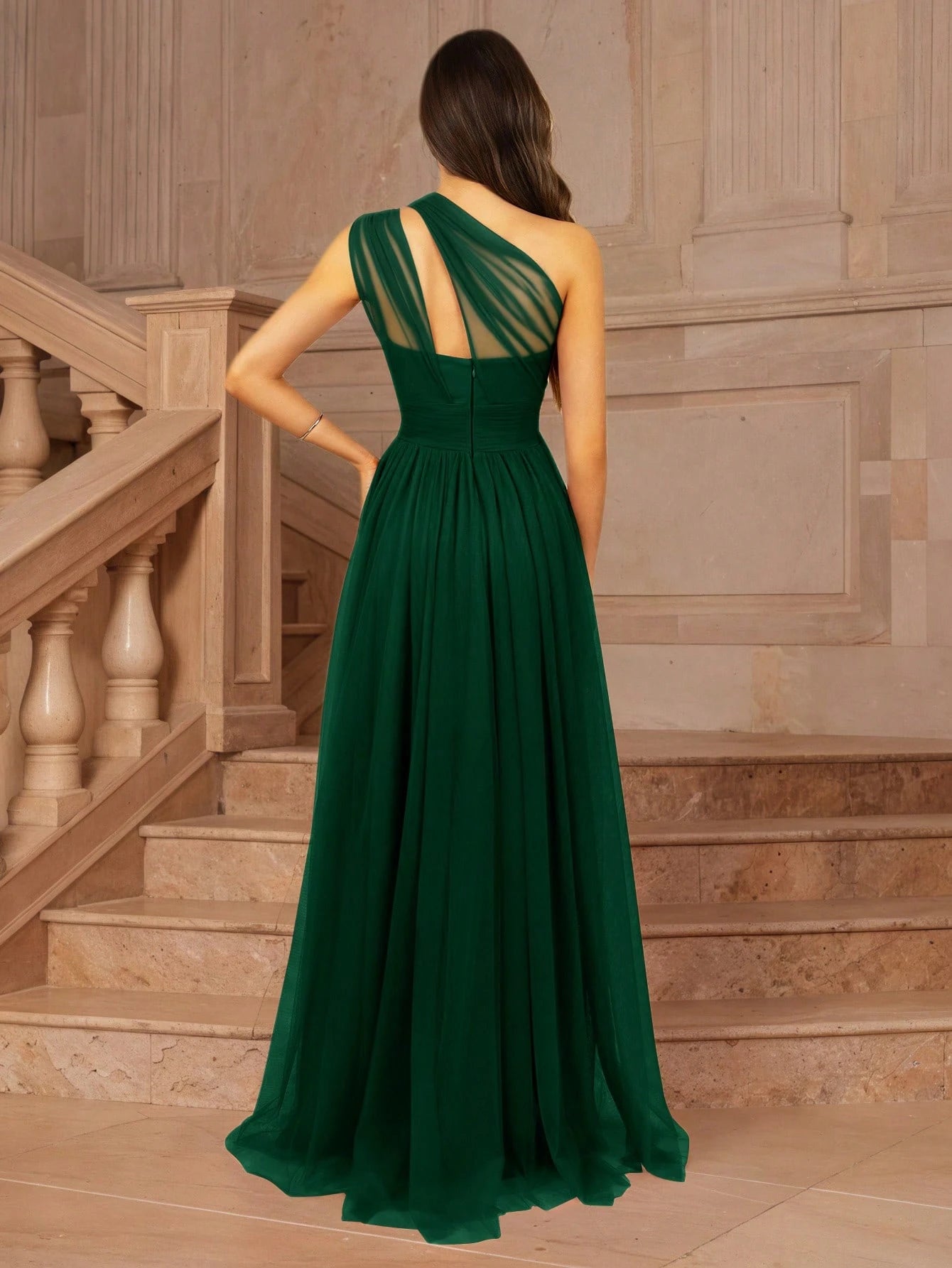MOEVIO Women's Asymmetrical One Shoulder Crossover Neckline Tulle Backless Overlay A-Line Formal Long - image 16