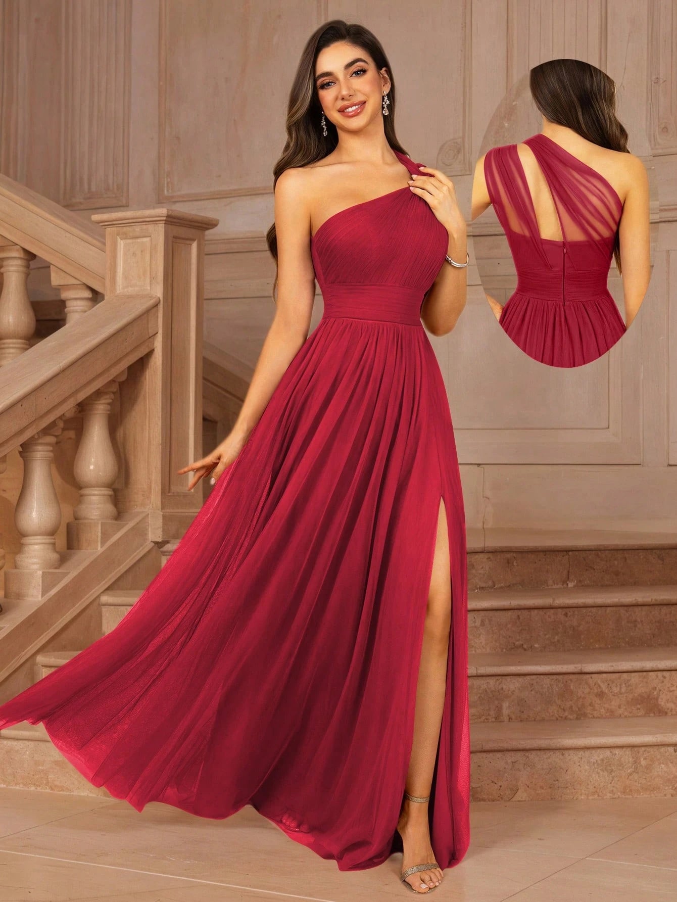 MOEVIO Women's Asymmetrical One Shoulder Crossover Neckline Tulle