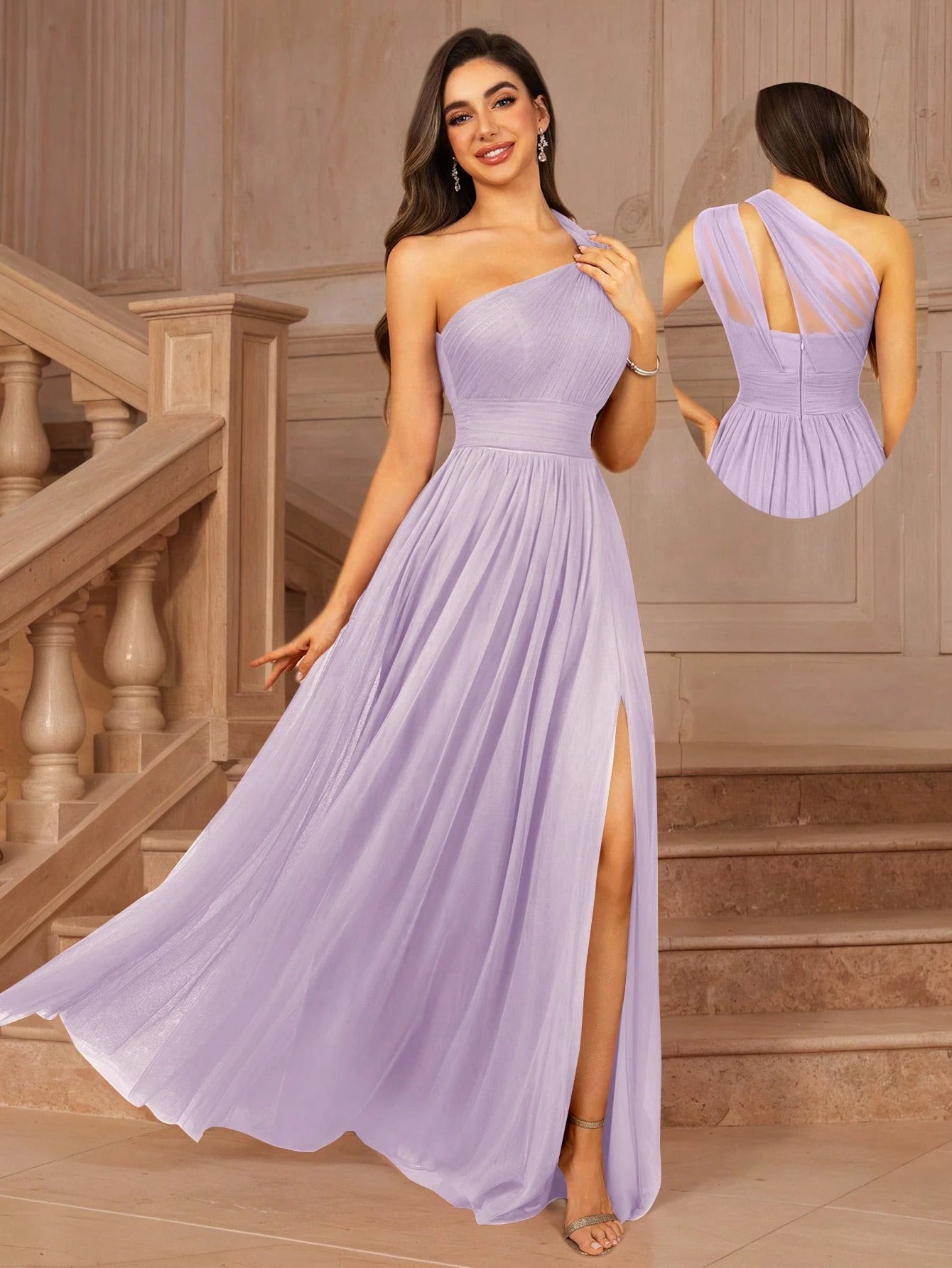 MOEVIO Women's Asymmetrical One Shoulder Crossover Neckline Tulle