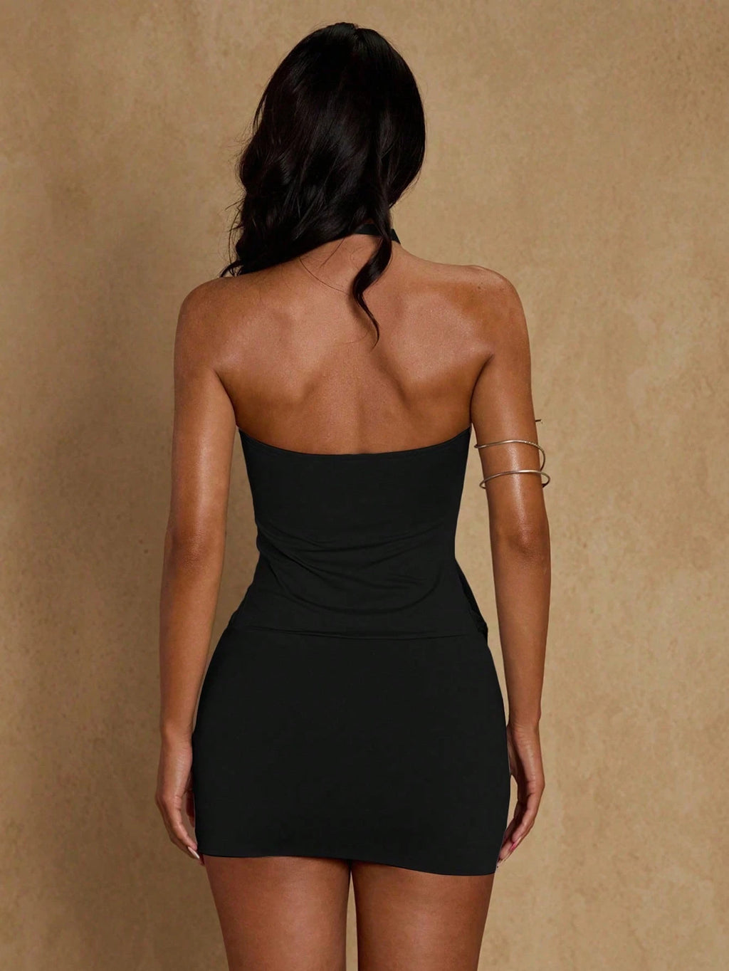 Glamine Solid Color Ruched Halter Dress,Black Mini Romper Dress,Chic Western Cowgirl Outfit,Y2K Vintage - image 2