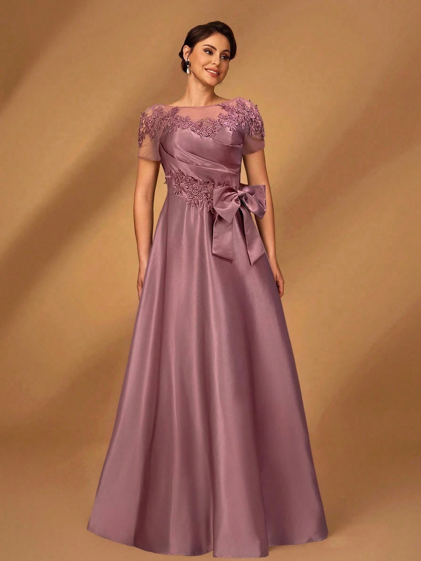 Serin Champagne Gold Elegant Winter Dinner Evening Formal Dress,Luxurious Satin Mesh Patchwork Beaded - image 8