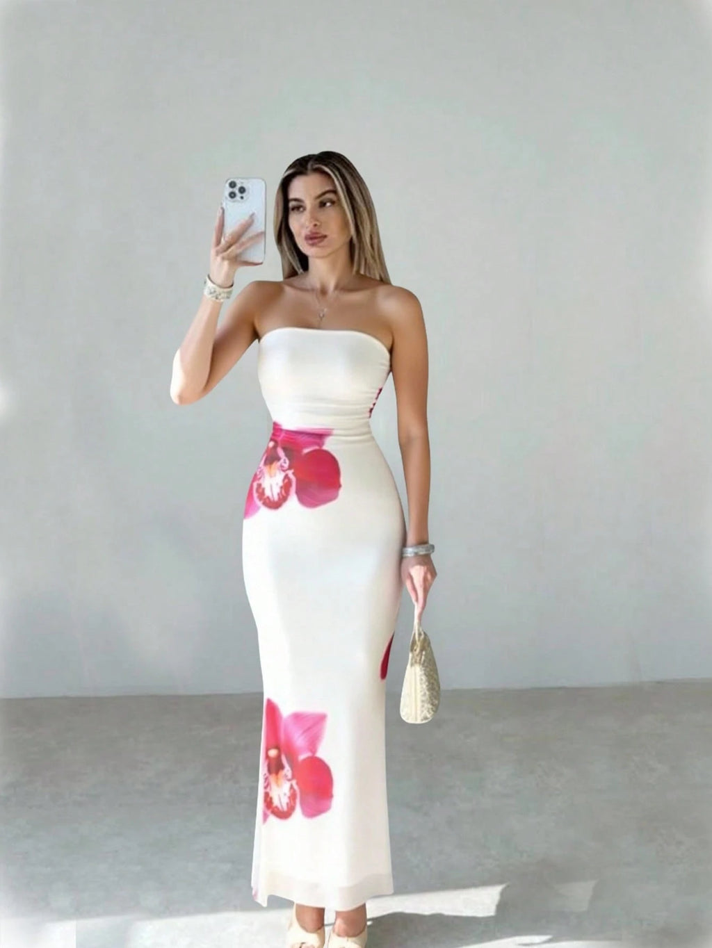 Breezaya Ladies' Tie Dye Strapless Dress With Side Slit Hem Maxi Women Outfit - image 3