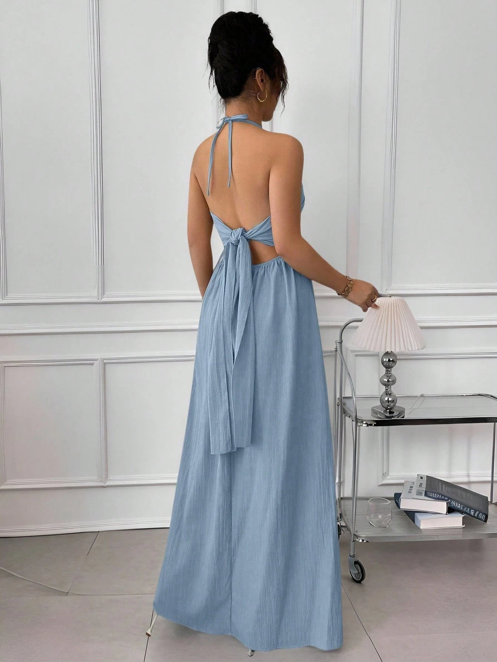 Rafferiza Women's Summer Sexy Beach Vacation Style Solid Color Halter Backless A-Line Dress Halter Dress - image 12