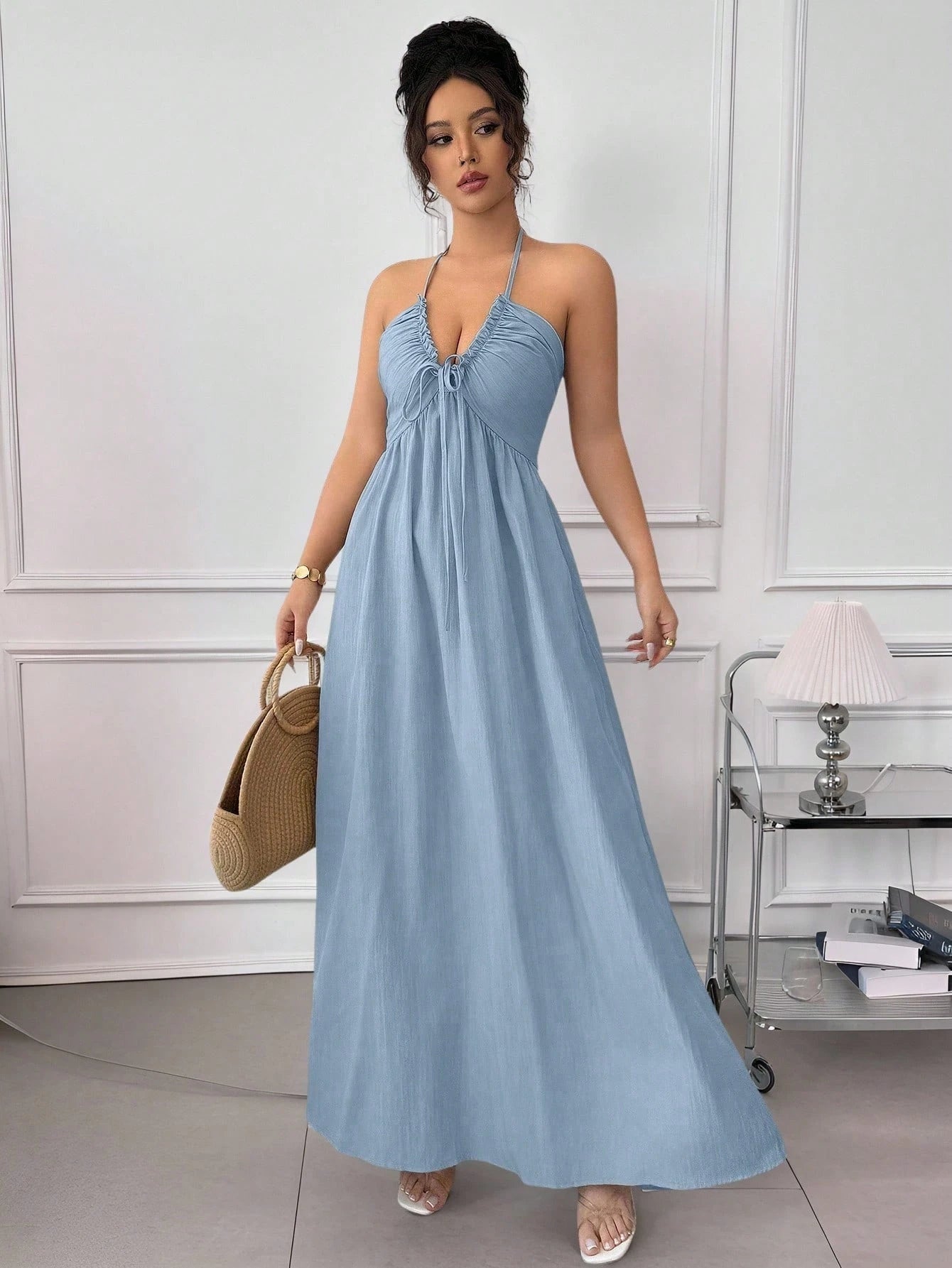 Rafferiza Women's Summer Sexy Beach Vacation Style Solid Color Halter Backless A-Line Dress Halter Dress - image 16