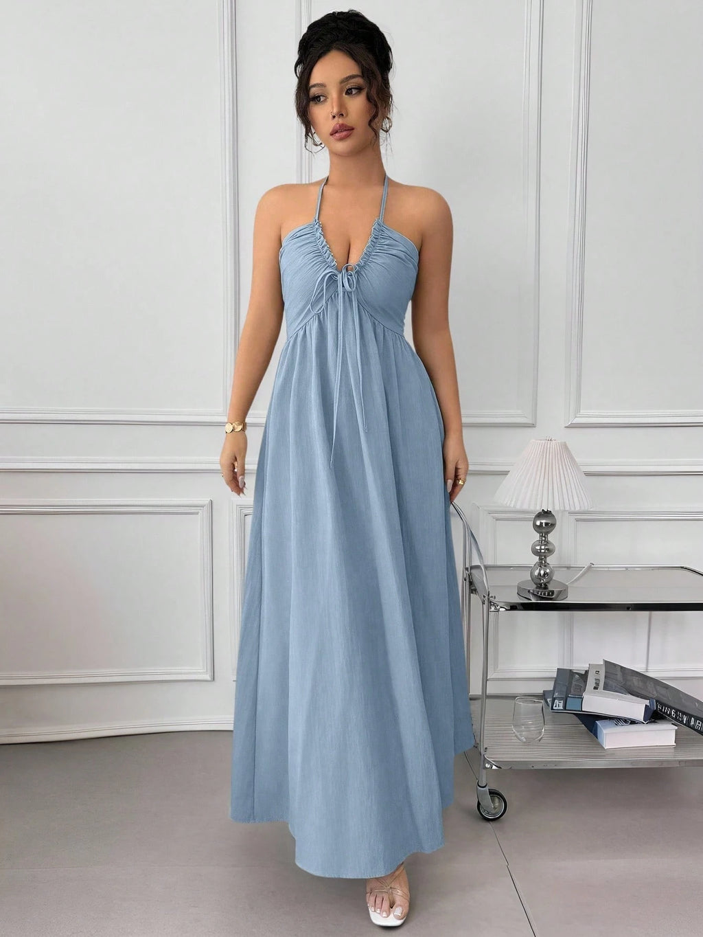 Rafferiza Women's Summer Sexy Beach Vacation Style Solid Color Halter Backless A-Line Dress Halter Dress - image 13