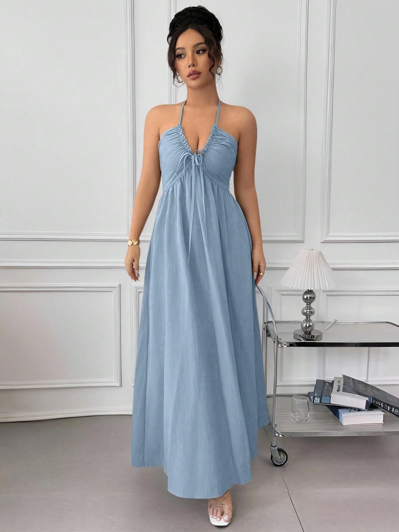 Rafferiza Women's Summer Sexy Beach Vacation Style Solid Color Halter Backless A-Line Dress Halter Dress - image 13