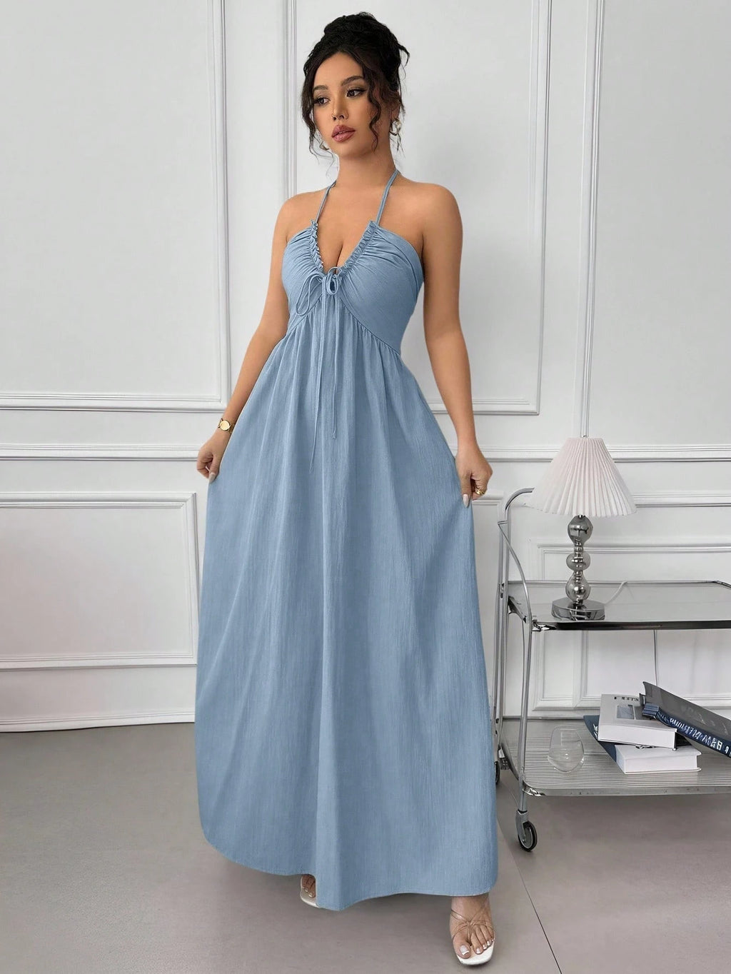 Rafferiza Women's Summer Sexy Beach Vacation Style Solid Color Halter Backless A-Line Dress Halter Dress - image 14