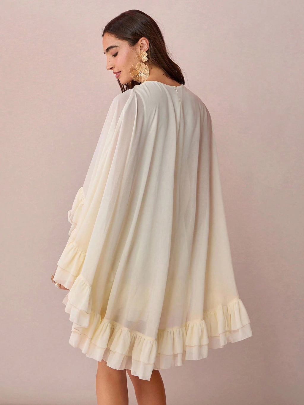 Enchnt Women's Solid Color Minimalist Everyday Poncho Sleeve Dress