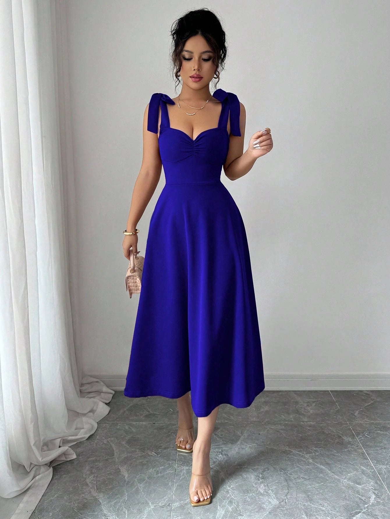 Elenzga Sleeveless Tie-Up Cinched Waist A-Line Elegant Romantic Women