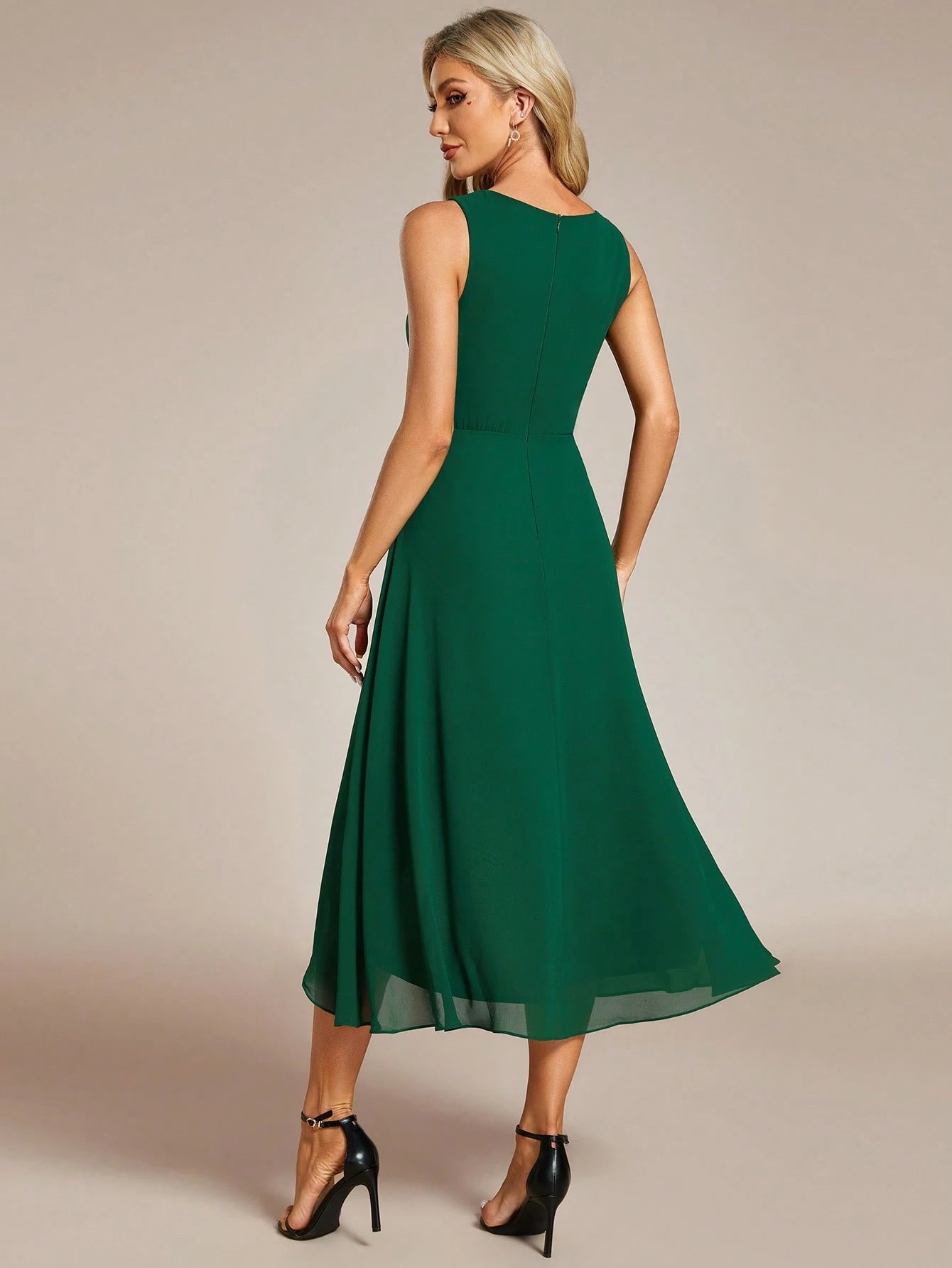 EVERPRETTY Elegant Spring V-Neck Embroidered Chiffon Pleated Navy Blue Bridesmaid Dress, Formal Evening Gown - image 7