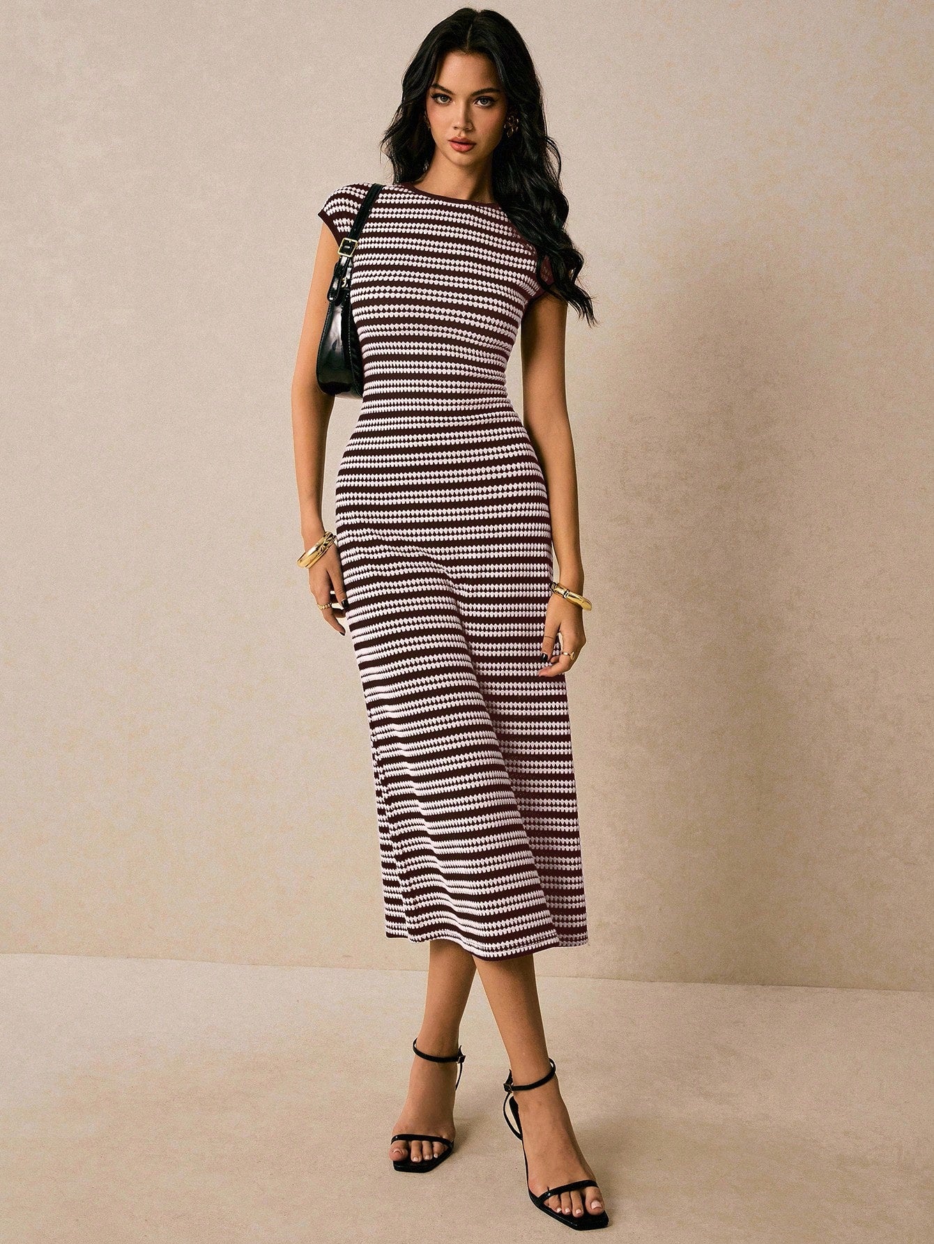 Poéselle Women's Cotton Elegant Black Bodycon Midi Dress For Women –