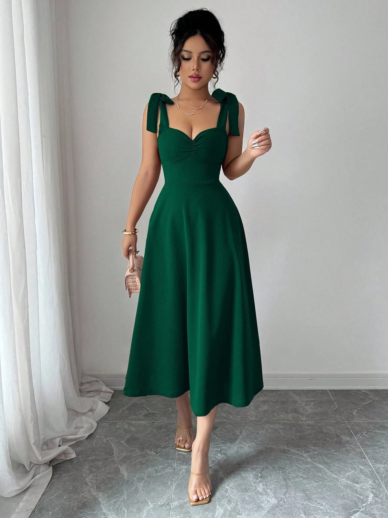 Elenzga Sleeveless Tie-Up Cinched Waist A-Line Elegant Romantic Women