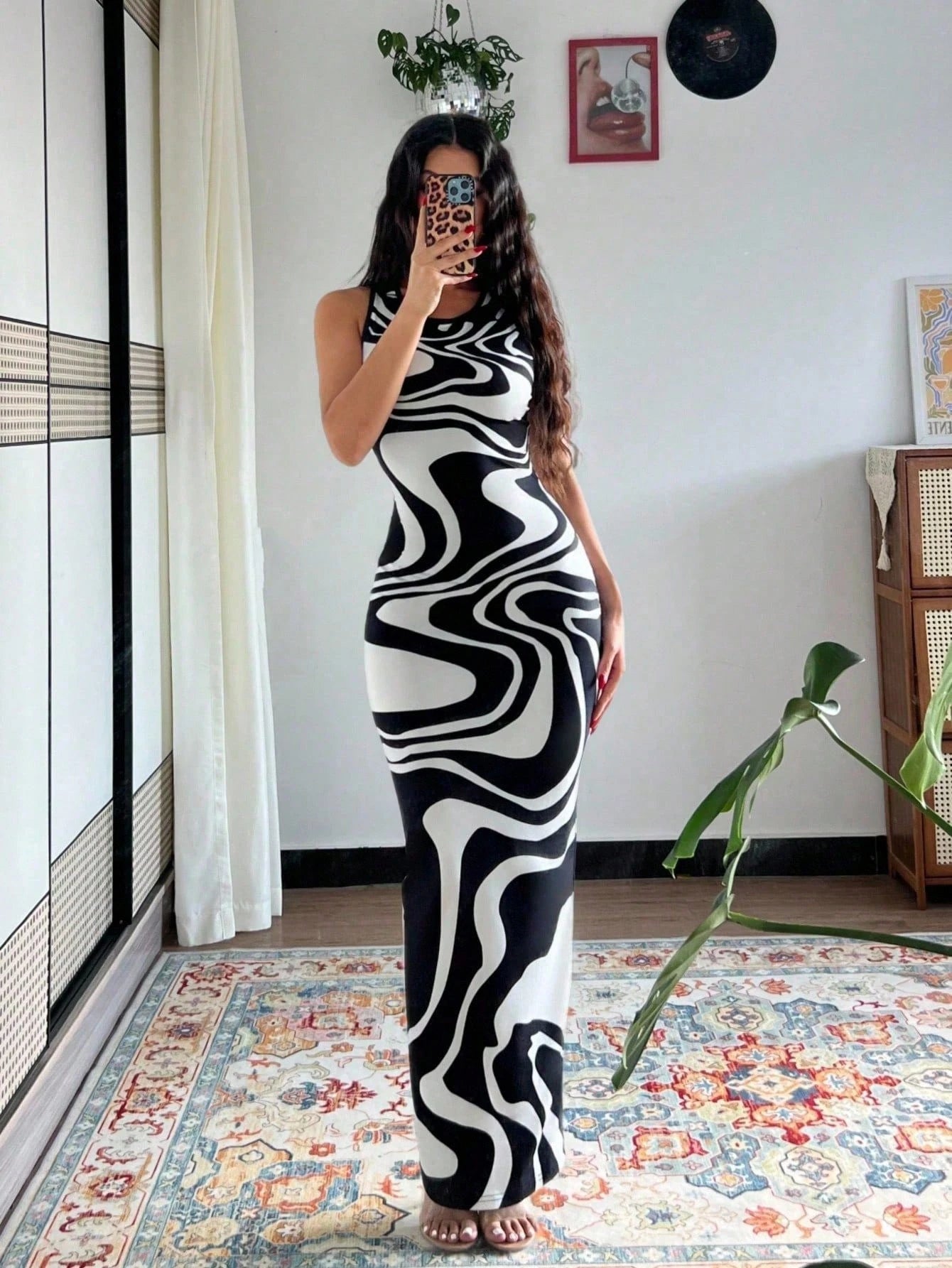 Rafferiza Women's Tie-Dye Print Fitted Dress, Summer Long Dress,