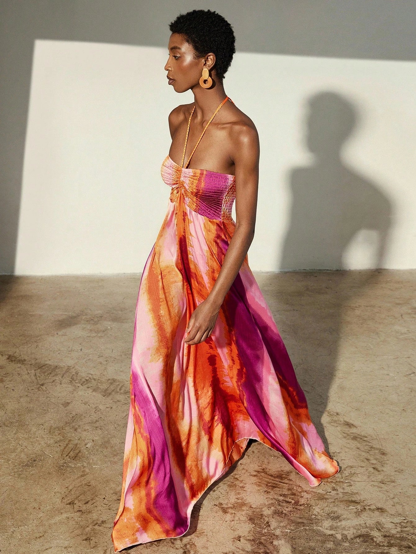 Frievida Chiffon Tie-Dye Print Halter Neck Tie-Up Sleeveless Vacation Dress - image 8