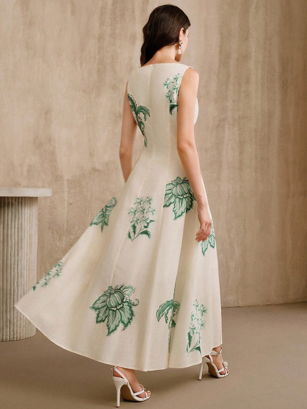 Anewsta Elegant Floral Print Slip Dress With Embroidered 3D Flowers,