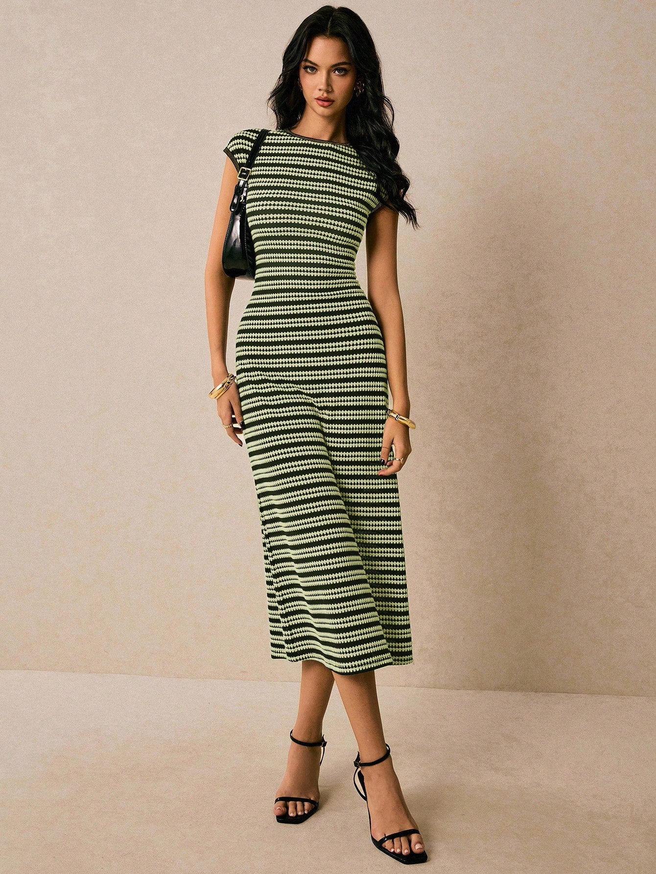 Poéselle Women's Cotton Elegant Black Bodycon Midi Dress For Women –