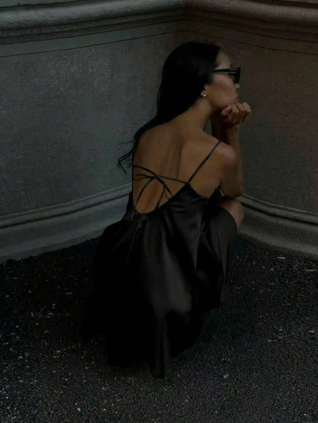 Women's Lace Satin Backless Mini Dress, Elegant V-Neck Button Design,