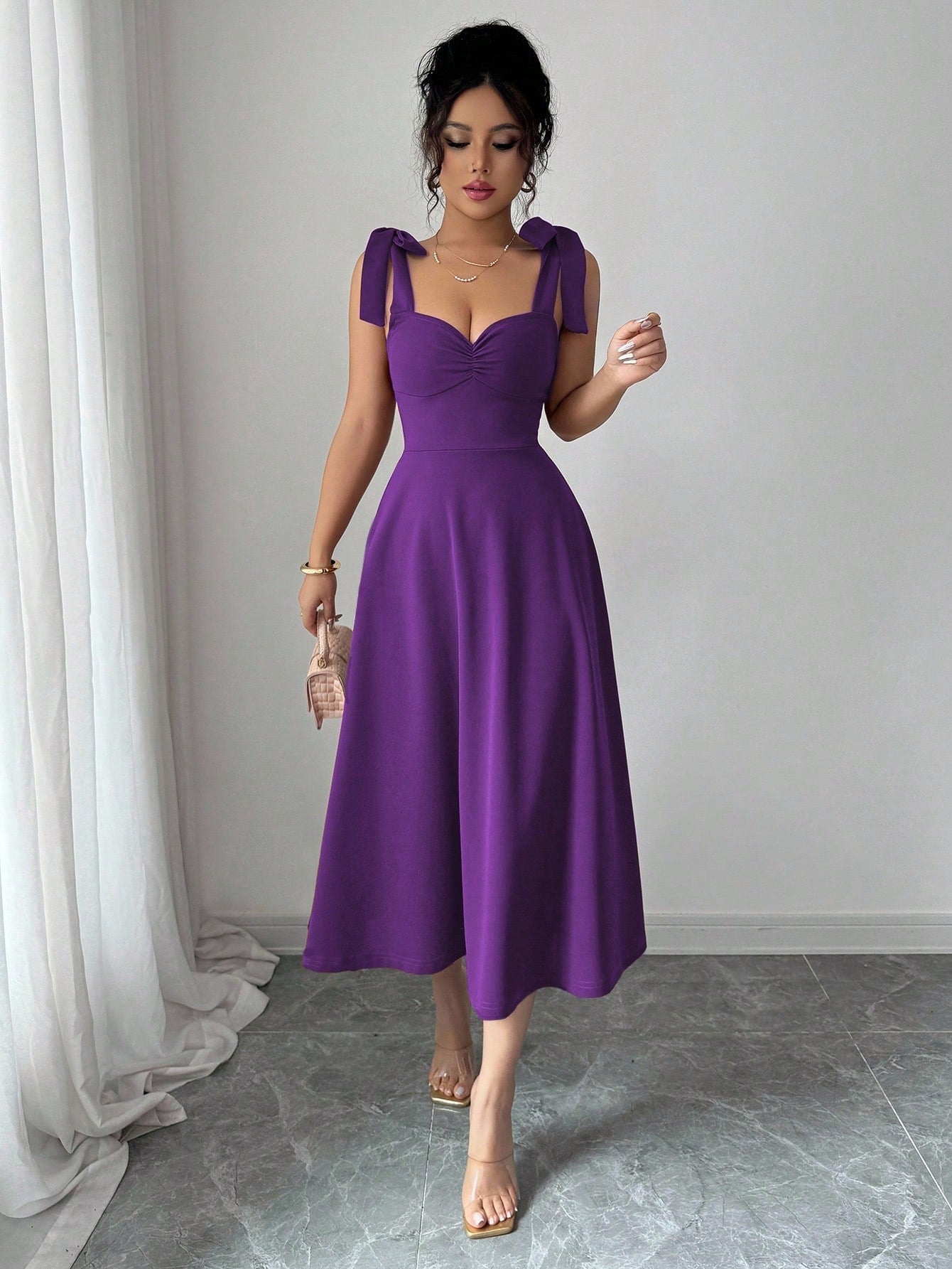 Elenzga Sleeveless Tie-Up Cinched Waist A-Line Elegant Romantic Women