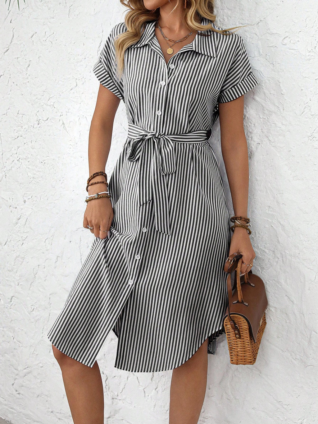 Rusticease Women's Blue And White Stripe Summer Casual Midi