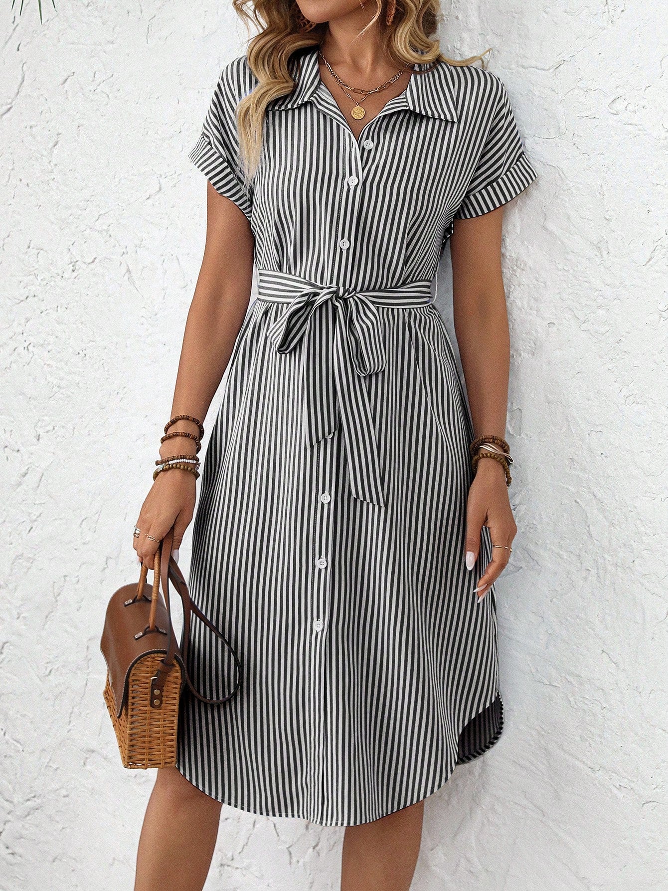 Rusticease Women's Blue And White Stripe Summer Casual Midi