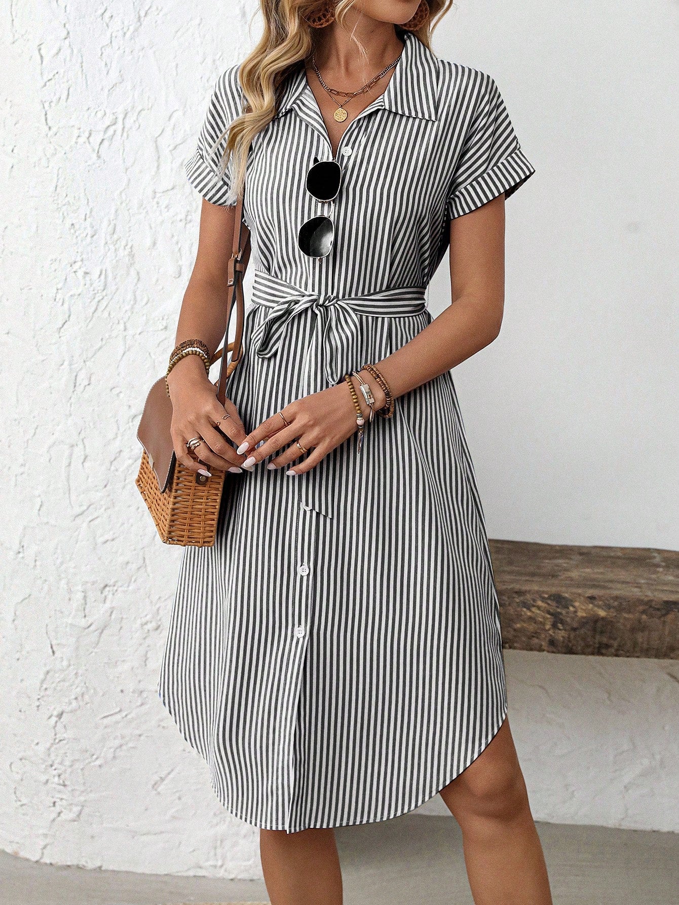 Rusticease Women's Blue And White Stripe Summer Casual Midi