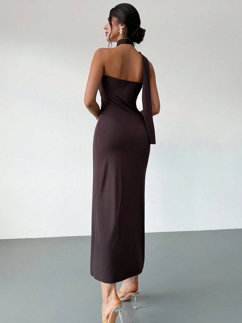 Firerie Women's Dusty Pink Summer Seductive Tropical Cocktail Dress,Elegant One Sided Asymmetrical Fitted - image 10