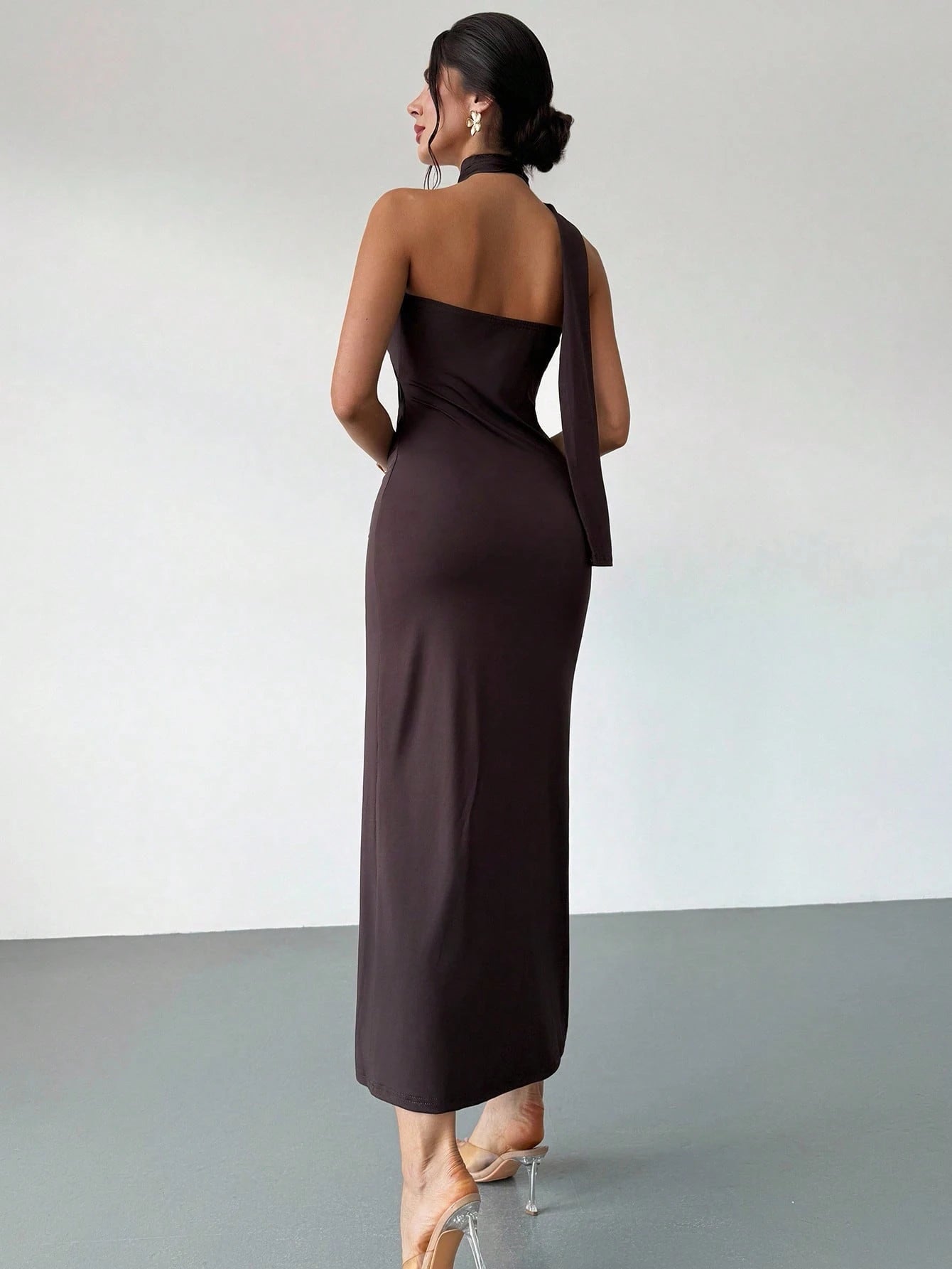Firerie Women's Dusty Pink Summer Seductive Tropical Cocktail Dress,Elegant One Sided Asymmetrical Fitted - image 10