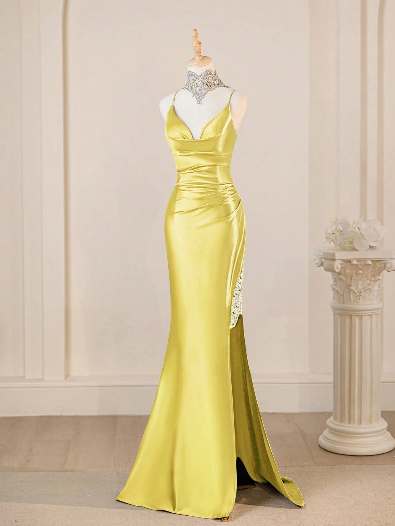 Spaghetti Strap Elegant Navy Blue Sexy Deep V-Neck High Slit Fitted Prom Gown Bridesmaid Dress For Party - image 18