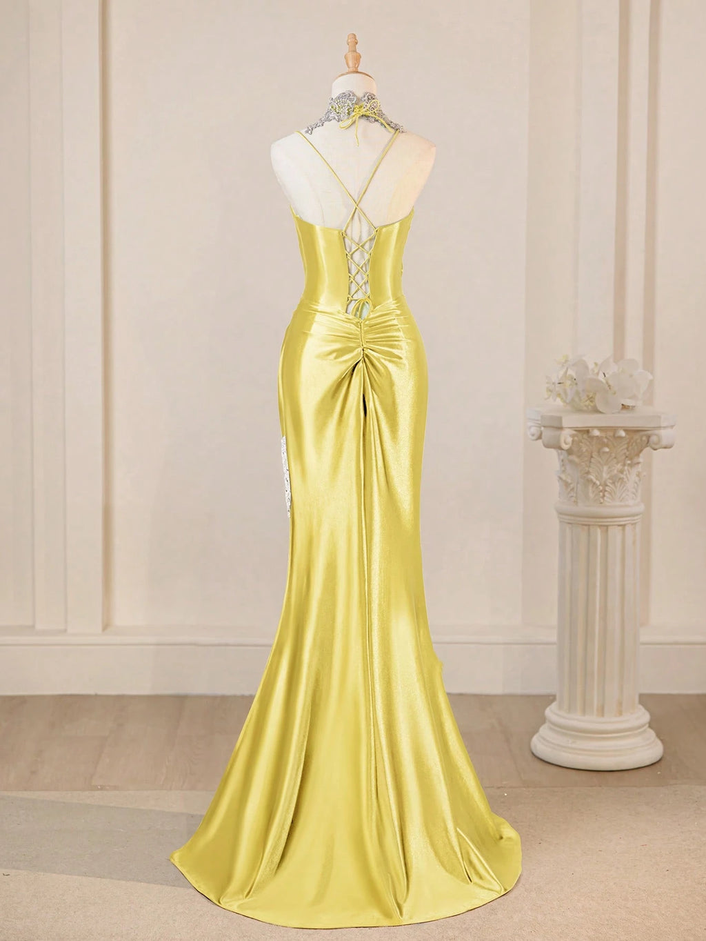 Spaghetti Strap Elegant Navy Blue Sexy Deep V-Neck High Slit Fitted Prom Gown Bridesmaid Dress For Party - image 16