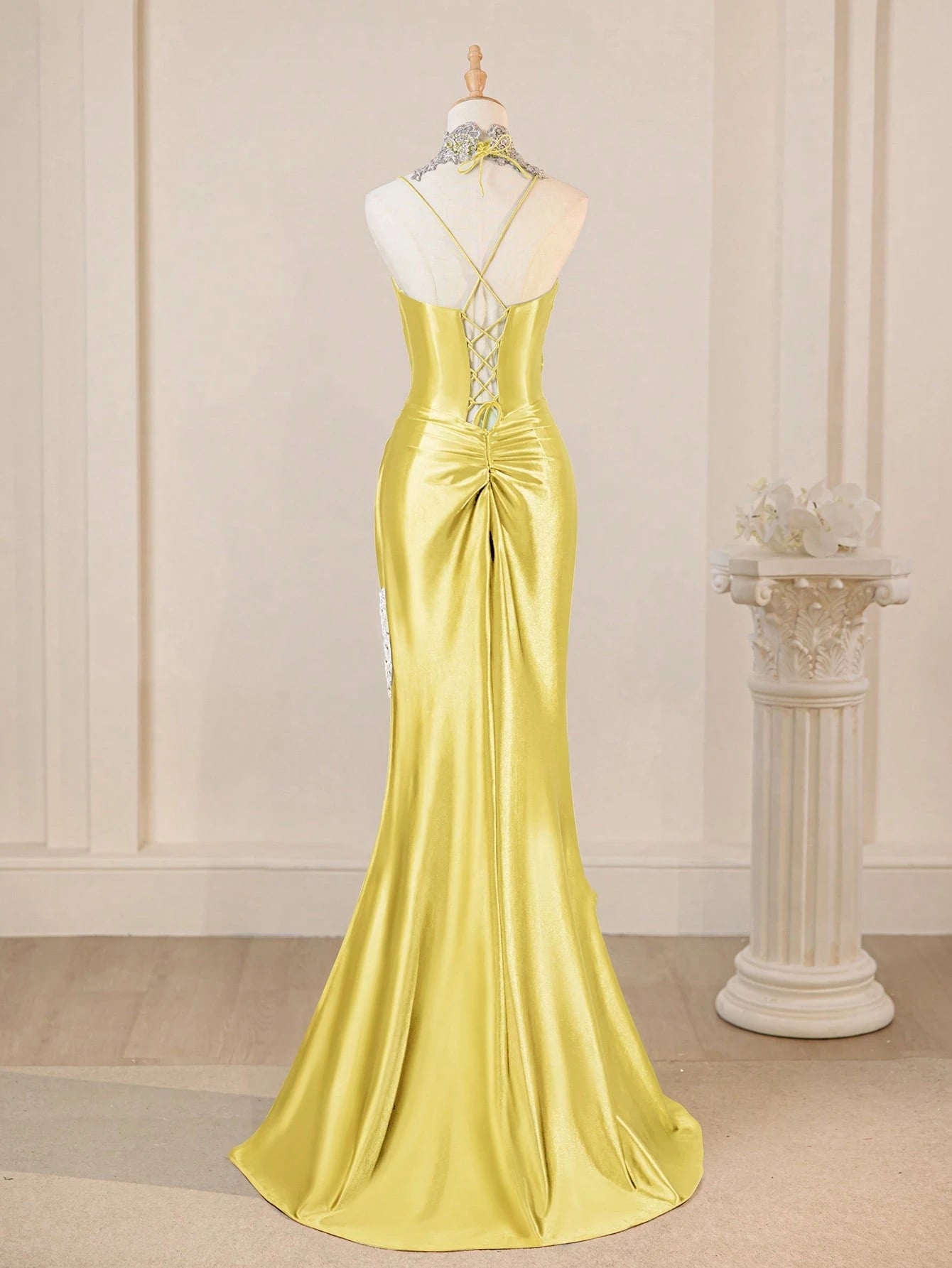 Spaghetti Strap Elegant Navy Blue Sexy Deep V-Neck High Slit Fitted Prom Gown Bridesmaid Dress For Party - image 16