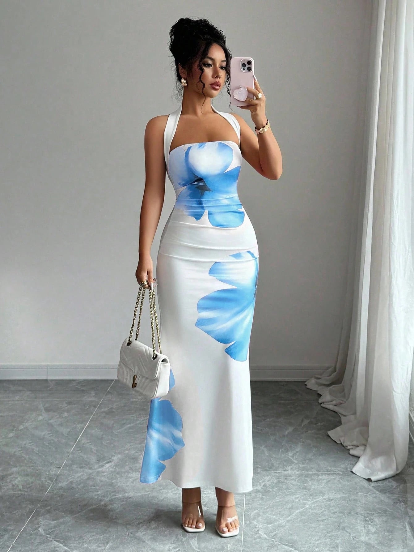 Elenzga Women's 2025 Summer Halter Tie Waist Slim Fit Printed