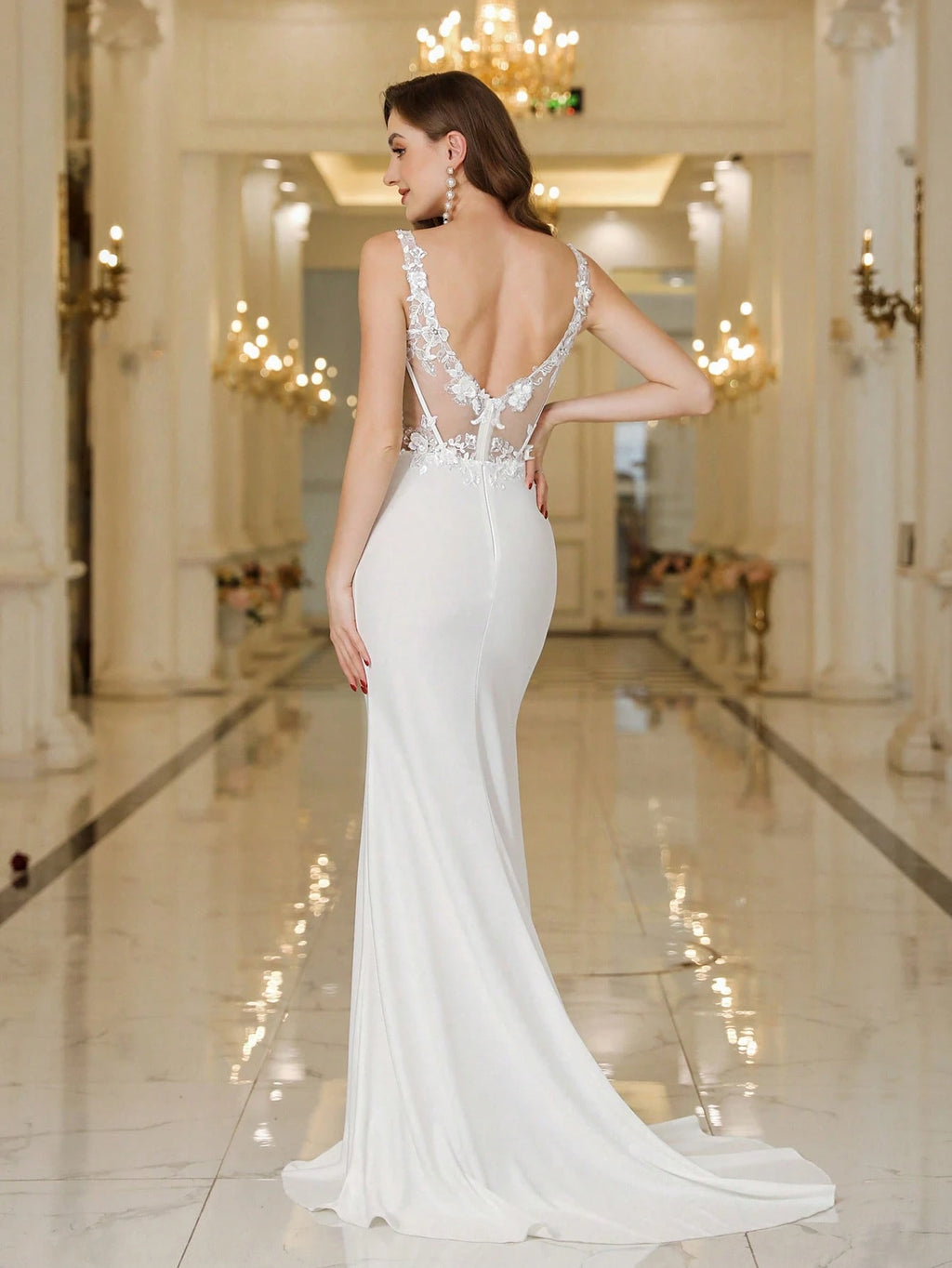 MisShow Plain Elegant Party Zipper Contrast Mesh Backless Wedding - image 4