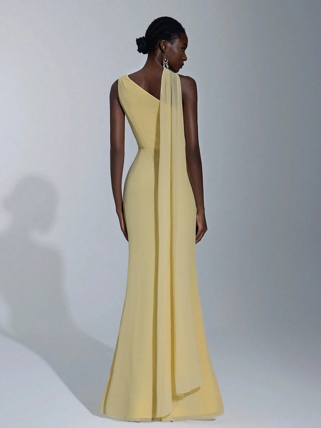 Elitara Light Yellow Summer Elegant Formal Wedding One-Shoulder Oblique Neck Flutter Side-Draped Chiffon - image 9