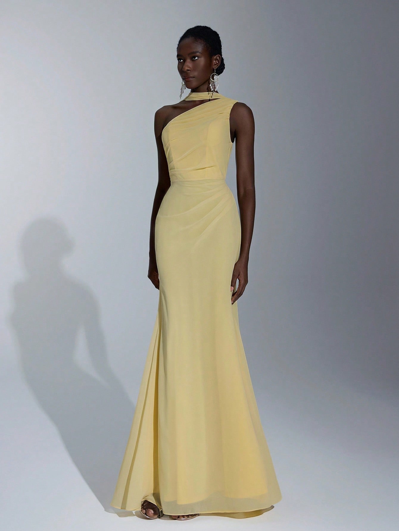 Elitara Light Yellow Summer Elegant Formal Wedding One-Shoulder Oblique Neck Flutter Side-Draped Chiffon - image 19