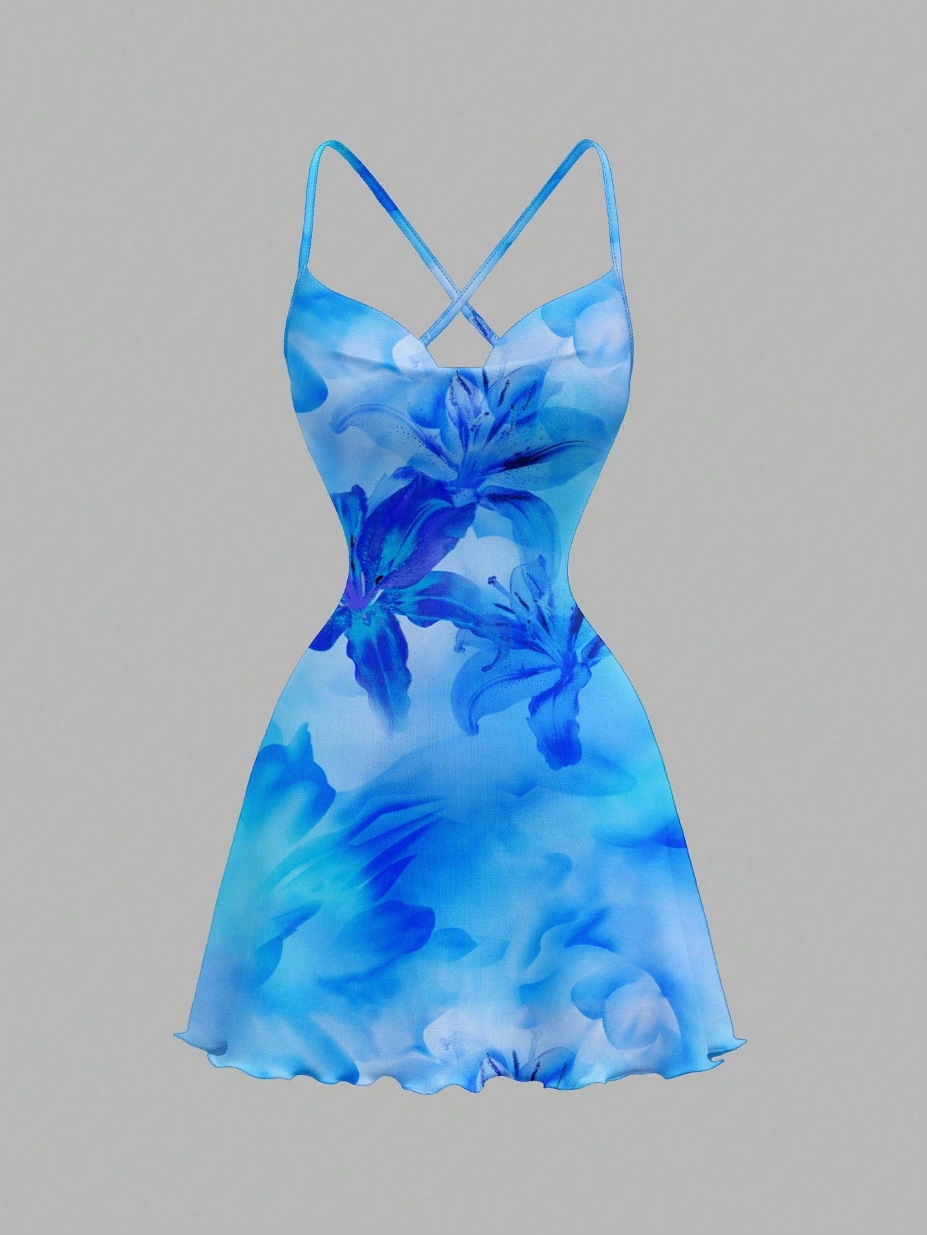 SXY Casual Floral Print Draped Neck Sleeveless Mini Dress For Women, Suitable For Summer Vacation & - image 5