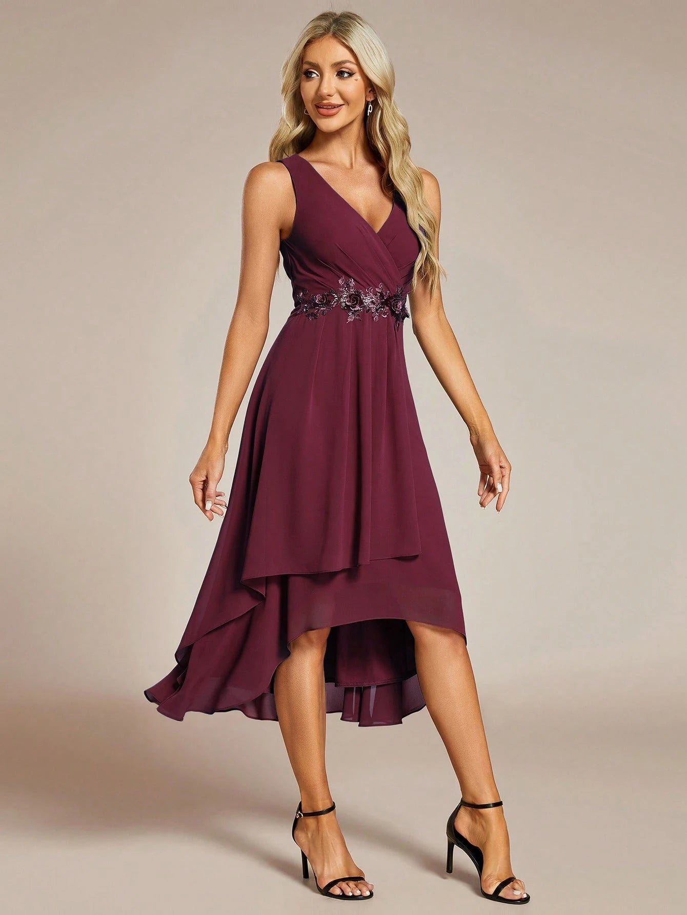 EVERPRETTY Elegant Spring V-Neck Embroidered Chiffon Pleated Navy Blue Bridesmaid Dress, Formal Evening Gown - image 15