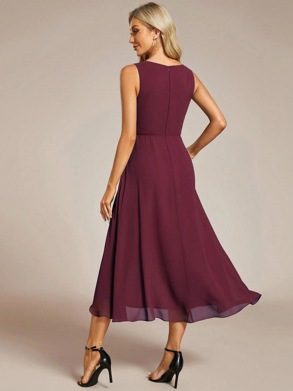 EVERPRETTY Elegant Spring V-Neck Embroidered Chiffon Pleated Navy Blue Bridesmaid Dress, Formal Evening Gown - image 12